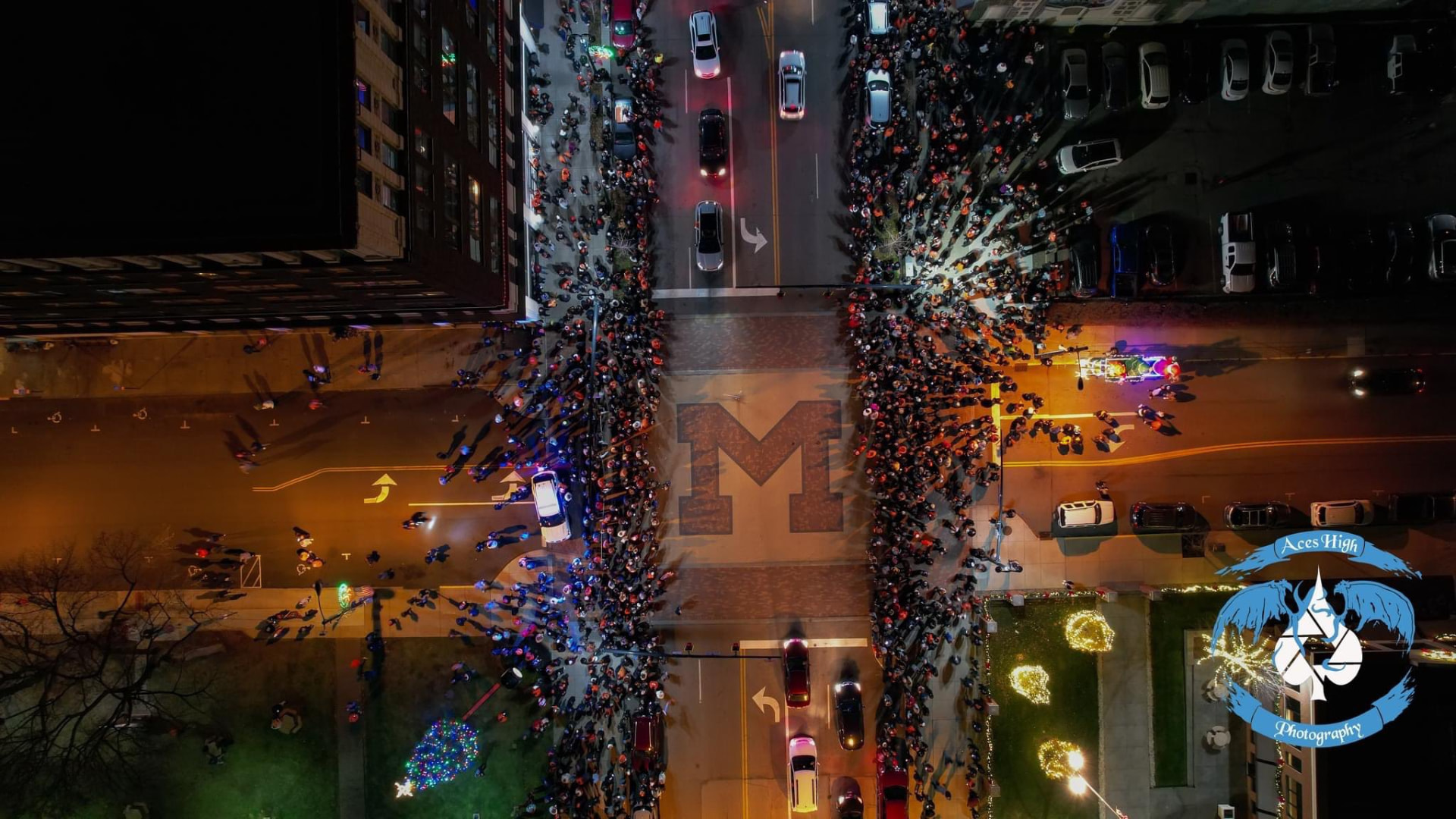 Downtown celebration over the big M