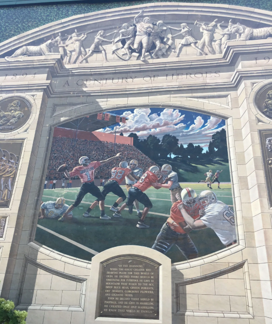 "A Century of Heroes" mural — 1894 to 1994, with the "He gave us Massillon" plaque